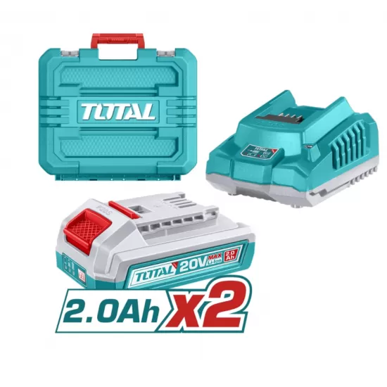 TOTAL - KIT COMBO 20V - FOARFECA DE CRENGI, MINI DRUJBA (INCLUDE 2 ACUMULATORI , 1 INCARCATOR)