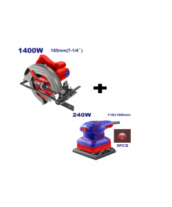 Pachet Fierastrau circular electric 1400W, 185mm + Slefuitor electric cu vibratie, 240W, baza 110x100mm