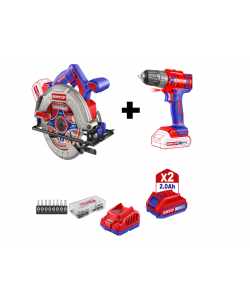 Pachet Fierastrau circular, unghi taiere reglabil, 185mm + Masina de gaurit si insurubat + 2 acumulatori 2.0AH + incarcator