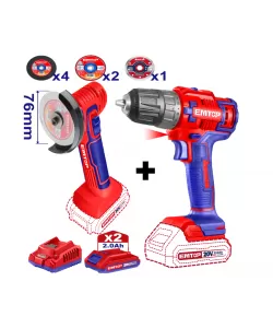 Pachet Mini polizor unghiular, 76mm, 7 discuri incluse + Masina de gaurit si insurubat + 2 acumulatori 2.0AH