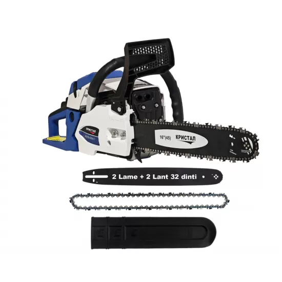 Drujba pe benzina DDT KRISTAL, motor 2 Timpi , 2 lame + 2 lanturi, 7 Cp, 58 cmc, lama 50 cm , demaror din magneziu