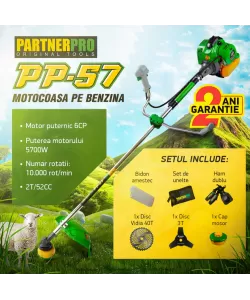Motocoasa pe benzina PARTNERPRO PP-57,2T, 6 CP, 10000 rpm 