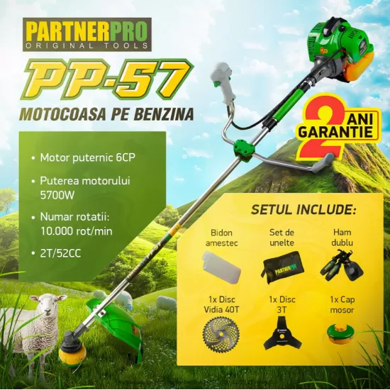 Motocoasa pe benzina PARTNERPRO PP-57,2T, 6 CP, 10000 rpm