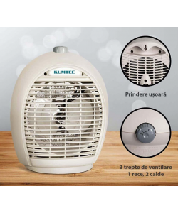 Aeroterma KUMTEL A6331, 2000 W, 3 trepte de temperatura , sistem de oprire de siguranta, Culoare MIX