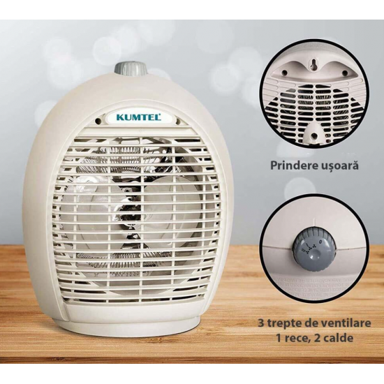 Aeroterma KUMTEL A6331, 2000 W, 3 trepte de temperatura , sistem de oprire de siguranta, Culoare MIX