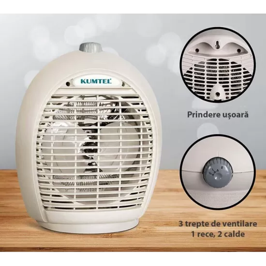 Aeroterma KUMTEL A6331, 2000 W, 3 trepte de temperatura , sistem de oprire de siguranta, Culoare MIX