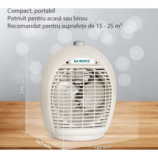 Aeroterma KUMTEL A6331, 2000 W, 3 trepte de temperatura , sistem de oprire de siguranta, Culoare MIX