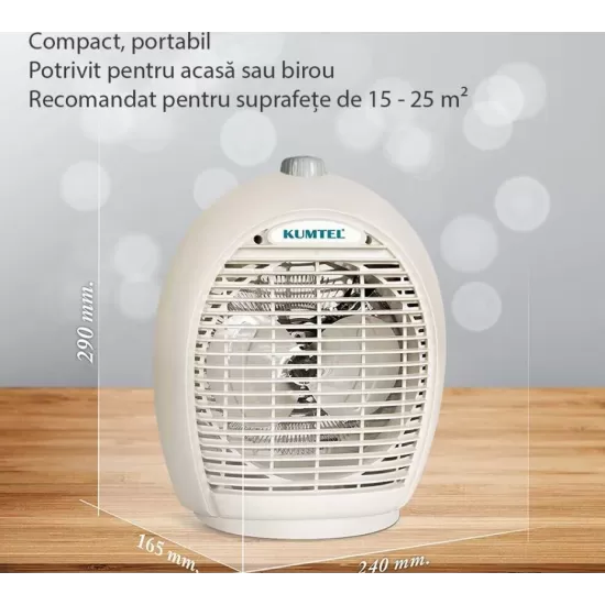 Aeroterma KUMTEL A6331, 2000 W, 3 trepte de temperatura , sistem de oprire de siguranta, Culoare MIX