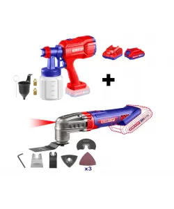 Pachet Instrument multifunctional, 6 viteze, 8 accesorii + Pistol de vopsit cu 800ml + 2 Acumulatori cu incarcator