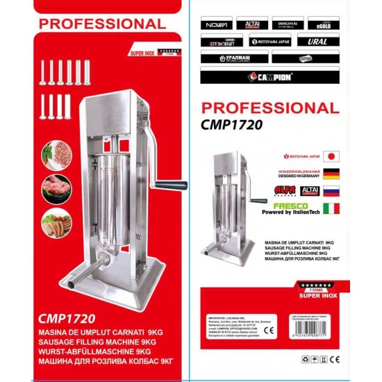 Masina profesionala de umplut carnati din in inox 9kg +10 palnii Campion