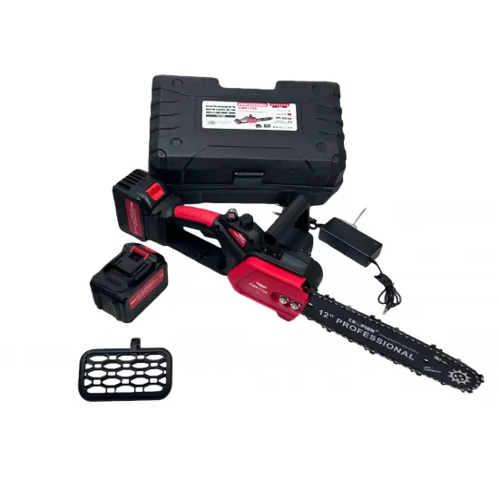 Mini drujba Campion cu 2 acumulatori 48V și lama de 12 inchi,culoare rosie