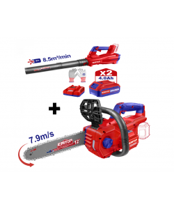 Pachet  Drujba cu lant, motor fara perii (brushless), 30cm + Suflanta, motor fara perii (brushless), 8.5m3/min + 2 acumulatori 4.0Ah + incarcator