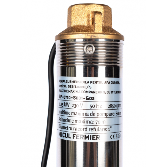 Pompa submersibila pentru apa curata Micul Fermier, 0.75KW, debit 3600l/h, inaltime maxima pompare 80m, 17 turbine