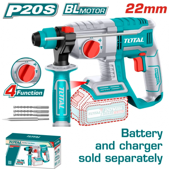 Ciocan rotopercutor TOTAL - 2J - LI-ION - 20V - MOTOR FARA PERII (INDUSTRIAL)