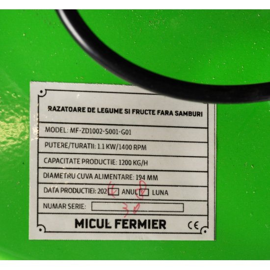Razatoare de legume si fructe fara samburi Micul Fermier, 1.1KW, capacitate de productie 1200Kg/h, volum 35L