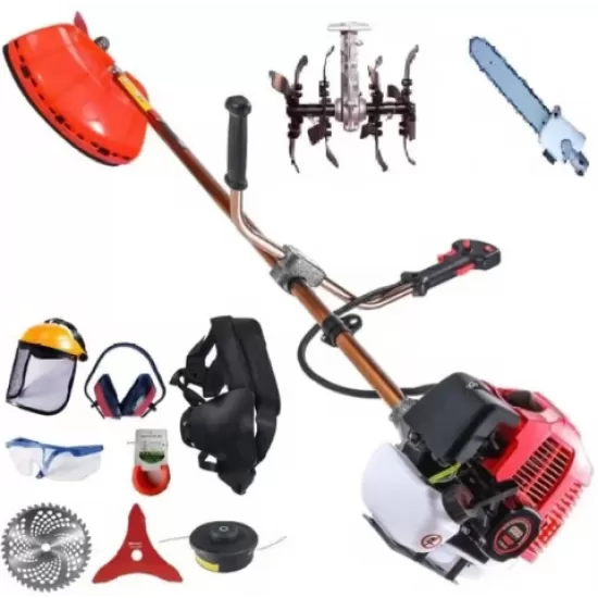 MOTOCOASA PE BENZINA ALFA 7* 7000 PROFESSIONAL, 8 ACCESORII INCLUSE, 12000RPM, 58CC, 7CP + Cultivator si Accesoriu tip fierastrau