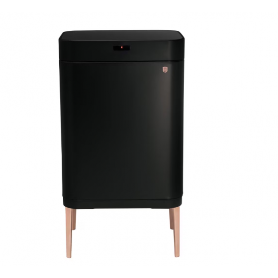 Cos de gunoi cu senzor Black Rose Collection, BerlingerHaus, Inox, 60 l, 76 x 42 x 30 cm, Negru