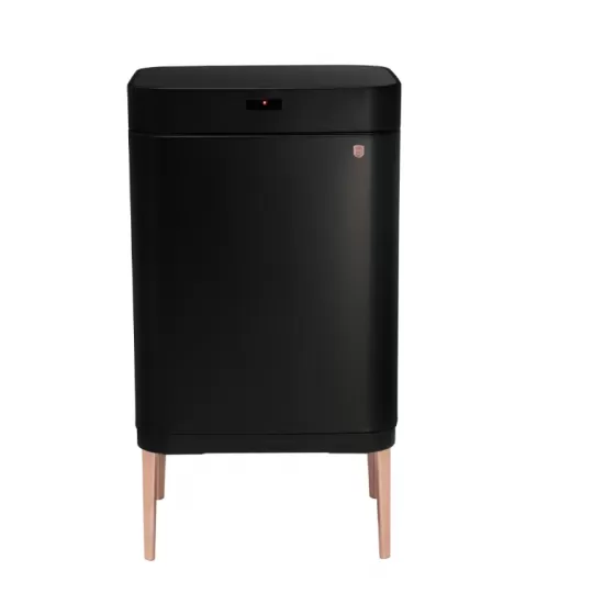 Cos de gunoi cu senzor Black Rose Collection, BerlingerHaus, Inox, 60 l, 76 x 42 x 30 cm, Negru