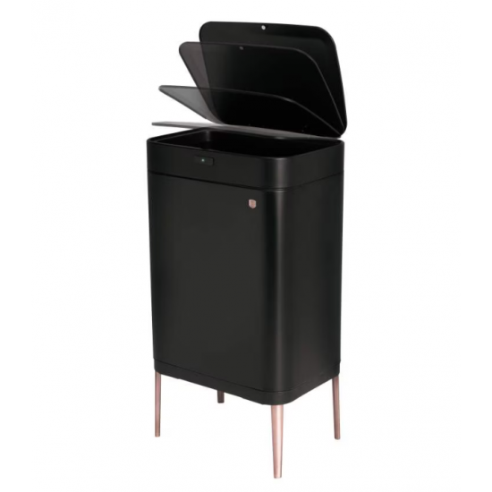 Cos de gunoi cu senzor Black Rose Collection, BerlingerHaus, Inox, 60 l, 76 x 42 x 30 cm, Negru