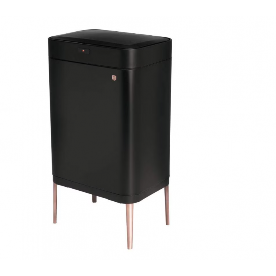 Cos de gunoi cu senzor Black Rose Collection, BerlingerHaus, Inox, 60 l, 76 x 42 x 30 cm, Negru