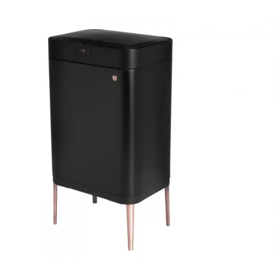 Cos de gunoi cu senzor Black Rose Collection, BerlingerHaus, Inox, 60 l, 76 x 42 x 30 cm, Negru