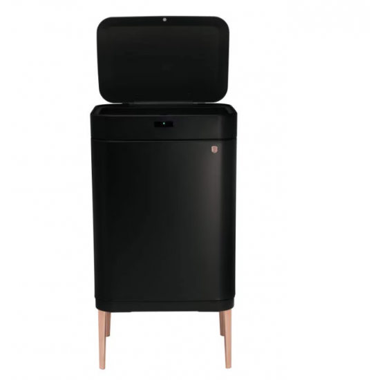 Cos de gunoi cu senzor Black Rose Collection, BerlingerHaus, Inox, 60 l, 76 x 42 x 30 cm, Negru