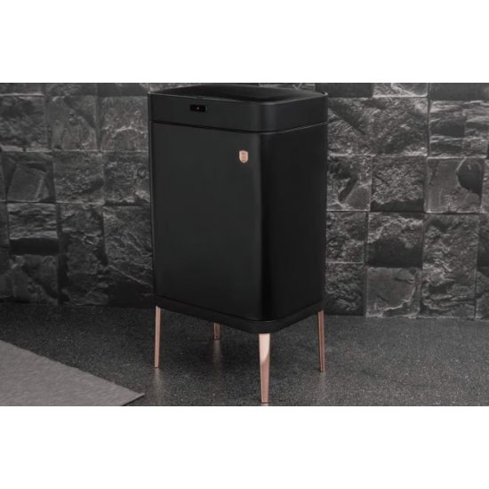 Cos de gunoi cu senzor Black Rose Collection, BerlingerHaus, Inox, 60 l, 76 x 42 x 30 cm, Negru