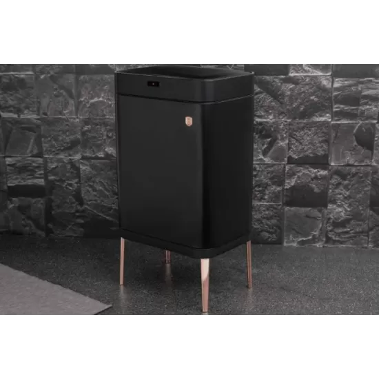 Cos de gunoi cu senzor Black Rose Collection, BerlingerHaus, Inox, 60 l, 76 x 42 x 30 cm, Negru