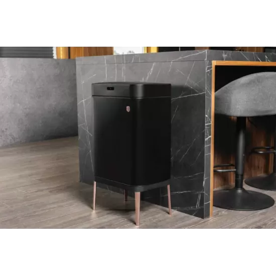 Cos de gunoi cu senzor Black Rose Collection, BerlingerHaus, Inox, 60 l, 76 x 42 x 30 cm, Negru