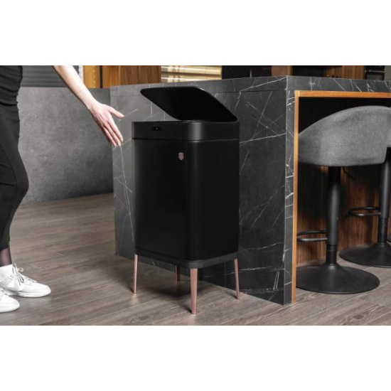 Cos de gunoi cu senzor Black Rose Collection, BerlingerHaus, Inox, 60 l, 76 x 42 x 30 cm, Negru
