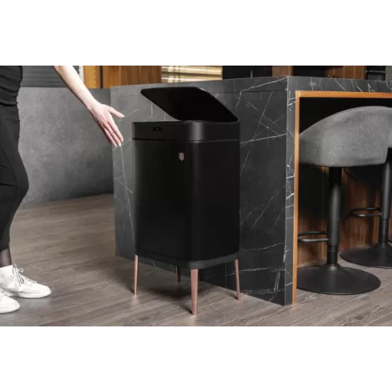 Cos de gunoi cu senzor Black Rose Collection, BerlingerHaus, Inox, 60 l, 76 x 42 x 30 cm, Negru