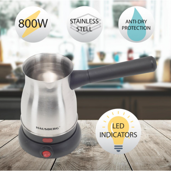 Ibric electric pentru cafea Hausberg HB-3815IN, Putere 800W, Capacitate 800 ml, Inox