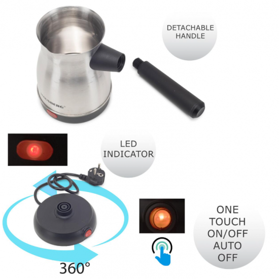 Ibric electric pentru cafea Hausberg HB-3815IN, Putere 800W, Capacitate 800 ml, Inox