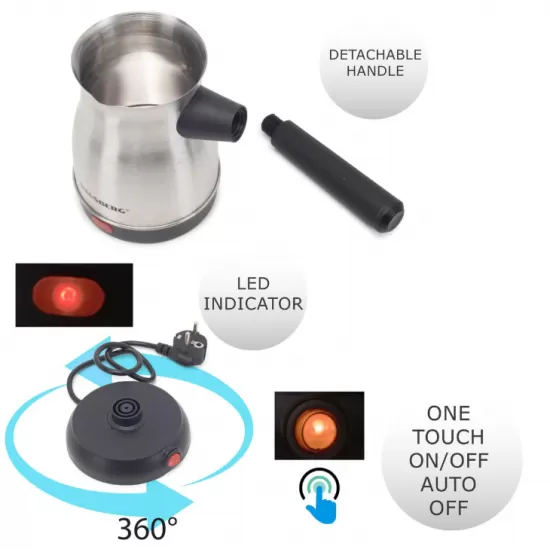 Ibric electric pentru cafea Hausberg HB-3815IN, Putere 800W, Capacitate 800 ml, Inox