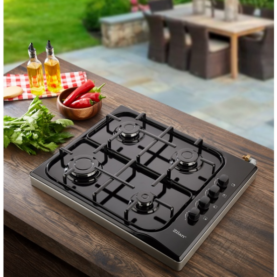 Aragaz  cu 4 arzatoare, 7 kW, emailat negru, butoane laterale - design modern