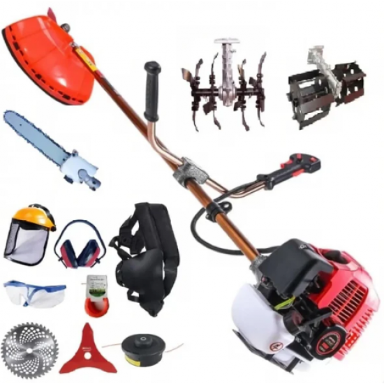 MOTOCOASA PE BENZINA ALFA 7* 7000 PROFESSIONAL, 8 ACCESORII INCLUSE, 12000RPM, 58CC, 7CP + Prasitoare, Cultivator si Accesoriu tip fierastrau