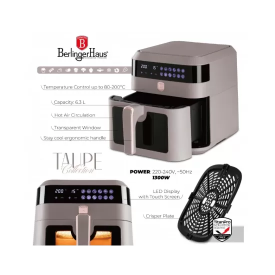 Friteuza cu aer, Berlinger, 6.3L, control temperatura 80-200, fereastra vizibila