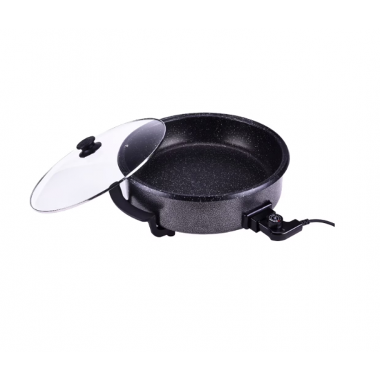 Tigaie electrica marmorata cu capac de sticla, Royalty Line, RL-PP42XXL, Negru, 42 cm, XXL, 1500W