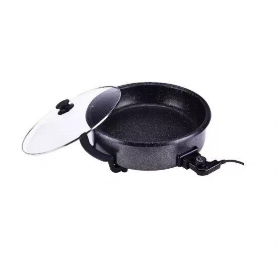Tigaie electrica marmorata cu capac de sticla, Royalty Line, RL-PP42XXL, Negru, 42 cm, XXL, 1500W