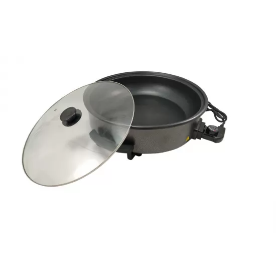 Tigaie electrica marmorata cu capac de sticla, Royalty Line, RL-PP42XXL, Negru, 42 cm, XXL, 1500W