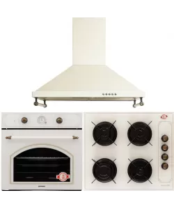 Pachet incorporabil Rustic, Cuptor electric Hausberg HB-8050, Clasa A, 57l, Ventilatie, Bej + Plita Incorporabila HB-570, 4 arzatoare, Gaz, Sticla + Hota decorativa HB-1500, 60cm, Filtru din aluminiu, Bej