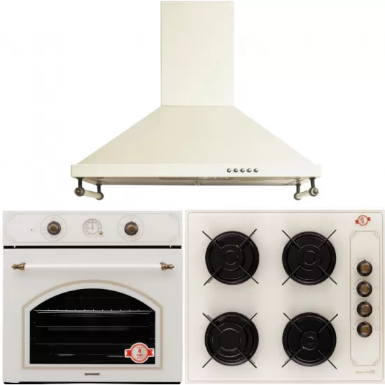 Pachet incorporabil Rustic, Cuptor electric Hausberg HB-8050, Clasa A, 57l, Ventilatie, Bej + Plita Incorporabila HB-570, 4 arzatoare, Gaz, Sticla + Hota decorativa HB-1500, 60cm, Filtru din aluminiu, Bej