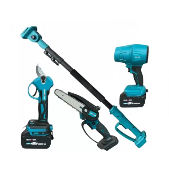 Set 4 in 1 Kraftroyal - Suflanta de frunze cu acumulator, foarfeca de vie, fierastrau pentru crengi, prelungitor telescopic, 36V 8.0Ah