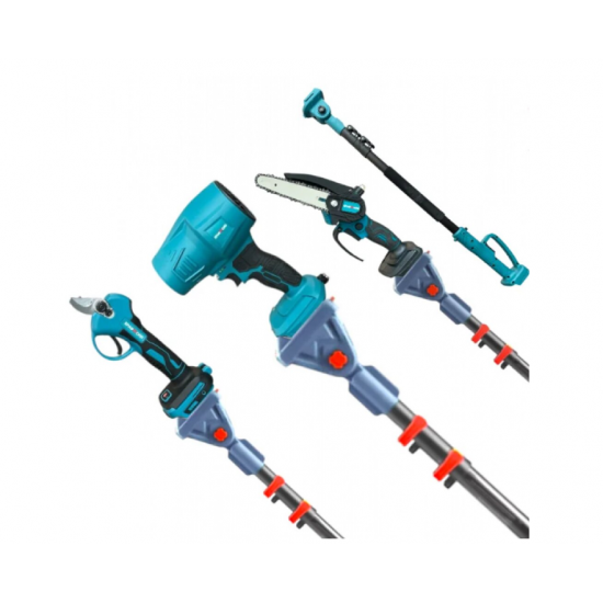 Set 4 in 1 Kraftroyal - Suflanta de frunze cu acumulator, foarfeca de vie, fierastrau pentru crengi, prelungitor telescopic, 36V 8.0Ah