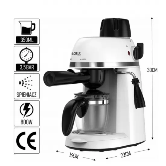 Espressor Floria ZLN9359, alb 800W - cafea perfecta cu presiune 3,5 Bari pentru 4 cesti