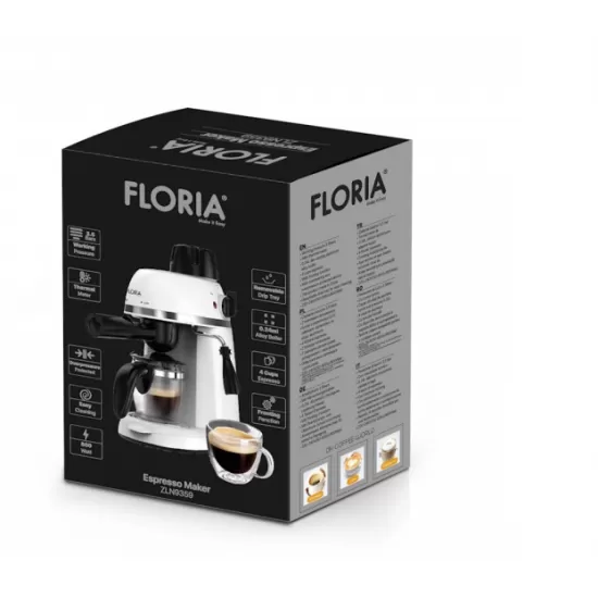 Espressor Floria ZLN9359, alb 800W - cafea perfecta cu presiune 3,5 Bari pentru 4 cesti