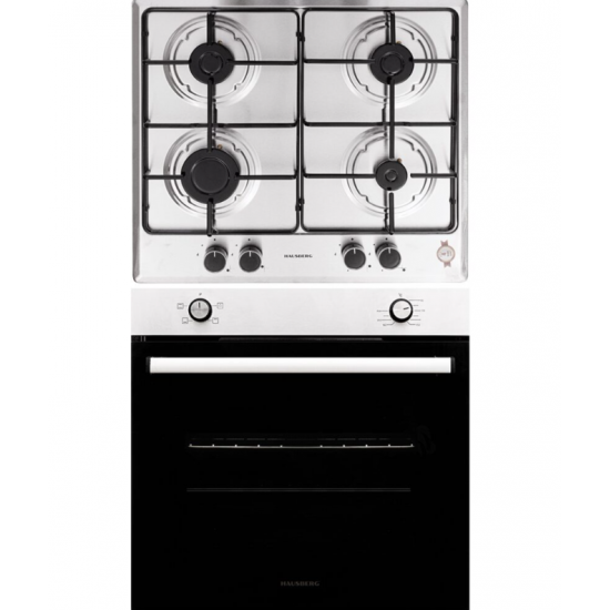 Pachet Incorporabil Cuptor Hausberg HB-8051IN, Electric, Putere 2000 W, 76 l, 4 Functii, Clasa A, Negru/Inox, Plita incorporabila Hausberg HB-555, Gaz, 4 arzatoare, Sistem siguranta, Inox