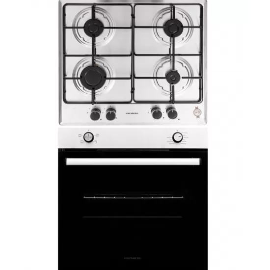 Pachet Incorporabil Cuptor Hausberg HB-8051IN, Electric, Putere 2000 W, 76 l, 4 Functii, Clasa A, Negru/Inox, Plita incorporabila Hausberg HB-555, Gaz, 4 arzatoare, Sistem siguranta, Inox