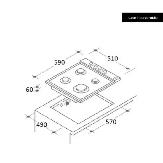 Pachet Incorporabil Cuptor Hausberg HB-8051IN, Electric, Putere 2000 W, 76 l, 4 Functii, Clasa A, Negru/Inox, Plita incorporabila Hausberg HB-555, Gaz, 4 arzatoare, Sistem siguranta, Inox