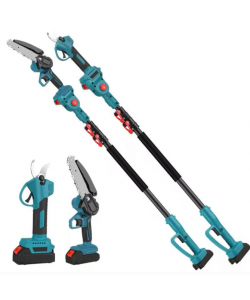 Set Foarfeca de Grădina si Mini Drujba Profesionala - 2 Acumulatori 48V,Lama 16 cm,Brat telescopic 2.13m